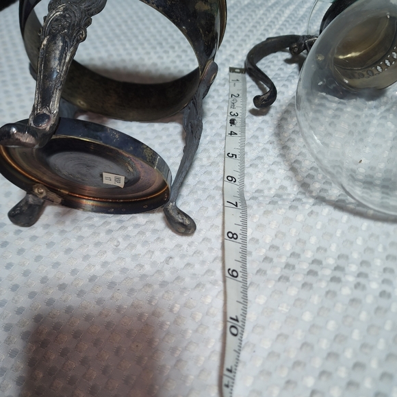 VINTAGE SILVER PLATED BASE  EUC COFFEE TEA GLASS CARAFE WARMER SET - Picture 6 of 11